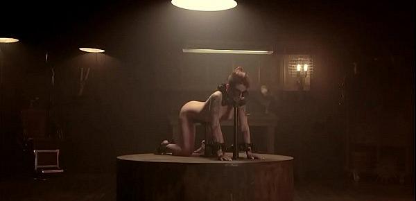  Blindfolded slave is strapped on her bacak then shackled